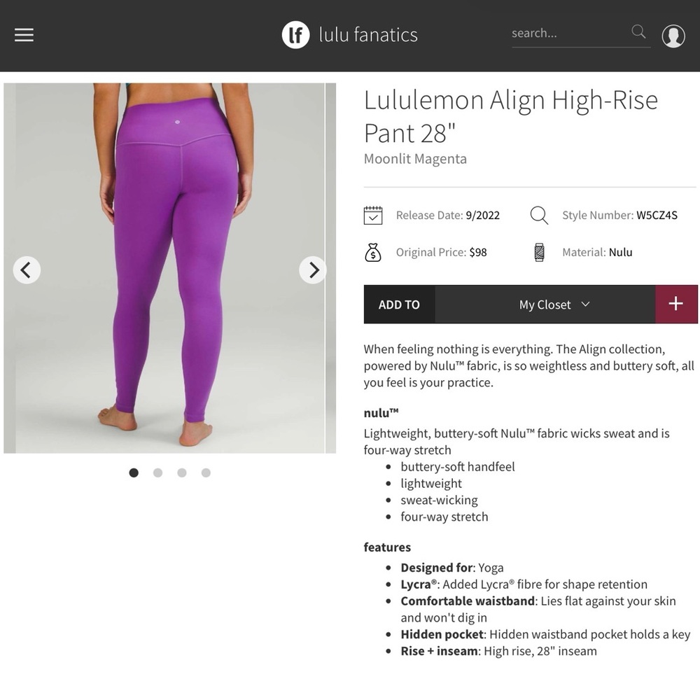 lululemon Align High Rise Pant 28” Moonlit Magenta - Picture 5 of 5